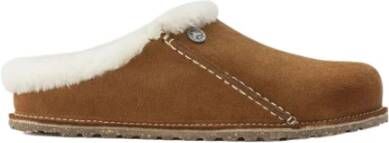 Birkenstock Premium Shearling Slippers met Kurk en Latex Voetbed Brown