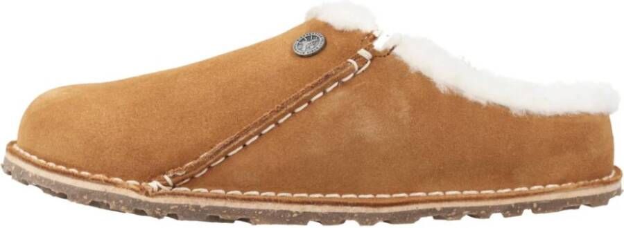 Birkenstock Premium Shearling Slippers met Kurk en Latex Voetbed Brown
