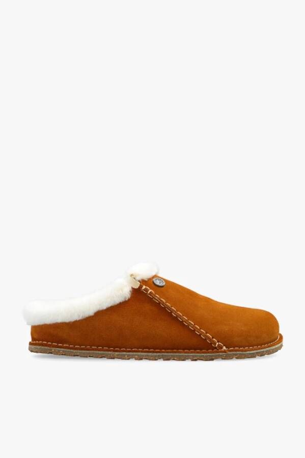 Birkenstock Premium Shearling Slippers met Kurk en Latex Voetbed Brown