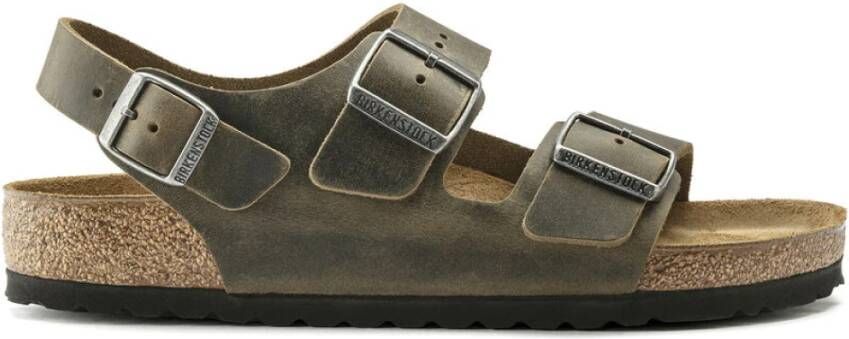 Birkenstock Smalle breedte leren slippers Groen Heren