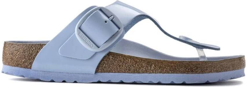 Birkenstock Gizeh Big Buckle Natural Leather Patent Sandals Blauw Dames