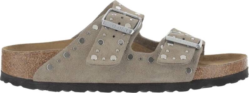 Birkenstock Studded Suède Leren Verstelbare Sandalen Beige Dames