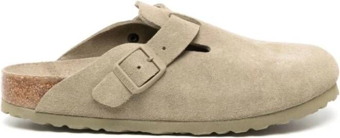 Birkenstock Suede Leather Boston Platte Schoenen Green Dames