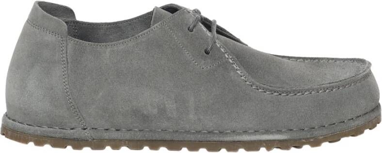 Birkenstock Suède Platte Schoenen Grijs Rubberen Zool