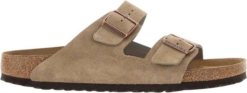 Birkenstock Suède sandalen met koperen gespen Beige Heren