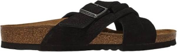 Birkenstock Suède Slides met Kruisband Zwart Heren