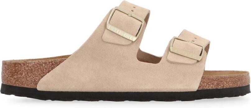 Birkenstock Suede Slides met Verstelbare Gesp Sluiting Beige Dames