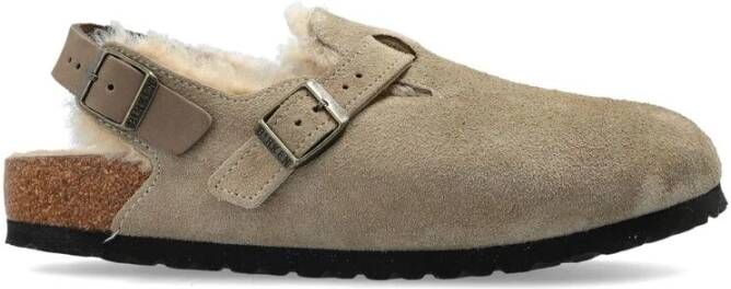Birkenstock Taupe Slingback Schoenen met Schapenvacht Voering Brown Dames