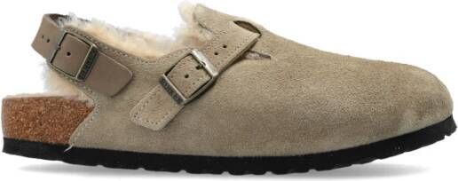 Birkenstock Beige Suède Sandalen met Shearling Voering Beige Dames