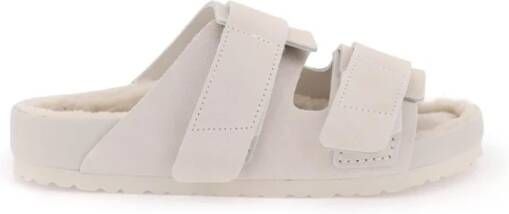 Birkenstock Uji Slides met Suède Bovenwerk en Lamsvacht Voering White Dames