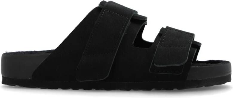 Birkenstock Zwarte Instap Sandalen met Verlengde Banden en Handstiksel Details Black