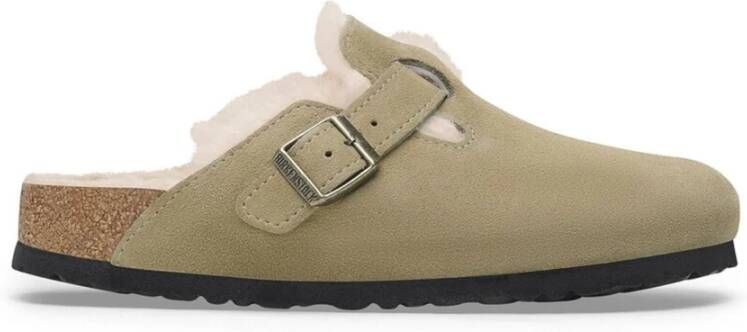 Birkenstock Zacht Suède Instapper met Schapenvacht Voering Beige Dames