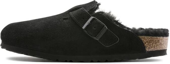 Birkenstock Boston Black narrow Shearling Veloursleder Suede Dames Pantoffels Zwart - Foto 8