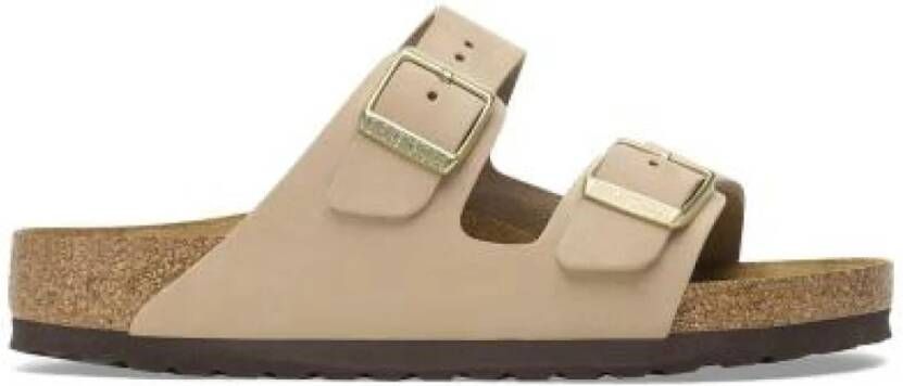 Birkenstock Verstelbare Logo Sandalen Rubberen Zool Beige