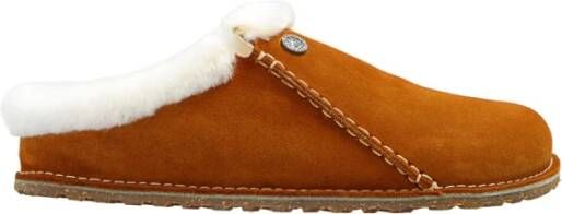 Birkenstock Premium Shearling Slippers met Kurk en Latex Voetbed Brown