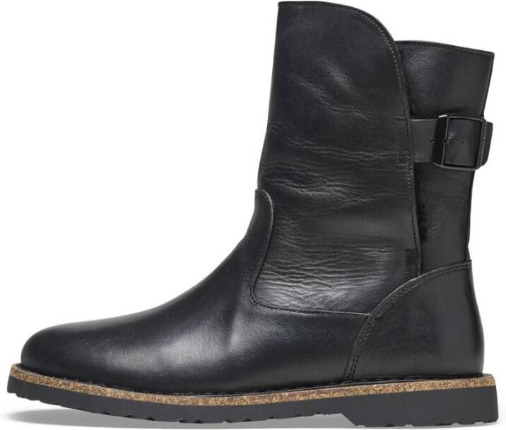 Birkenstock Zwarte Leren Gesp Enkellaarzen Zwart Dames