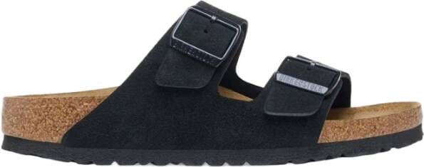 Birkenstock Zwarte Leren Sandalen Unisex Lage Stijl Black Heren