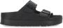 Birkenstock Zwarte Leren Sliders Ronde Neus Sandalen Black - Thumbnail 11