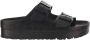 Birkenstock Zwarte Leren Sliders Ronde Neus Sandalen Black - Thumbnail 7