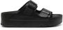 Birkenstock Zwarte Leren Sliders Ronde Neus Sandalen Black - Thumbnail 7