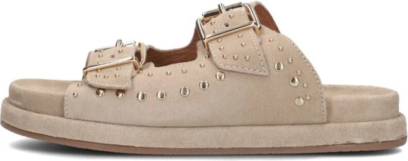 Blasz Beige Suède Slippers met Gouden Studs
