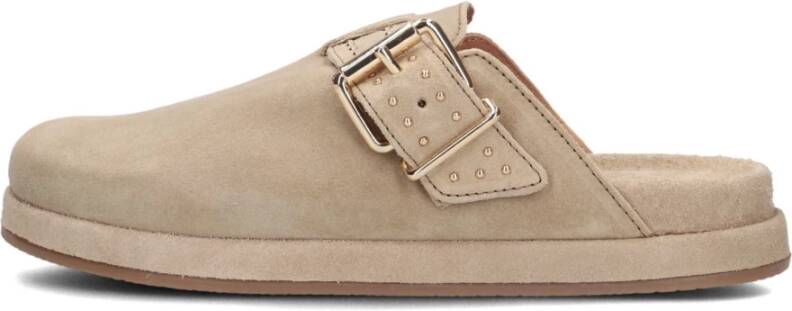 Blasz Bruin Suède Stijlvolle Slippers met Gouden Details