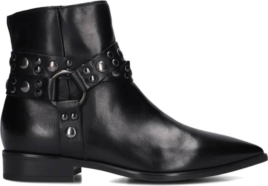 Blasz Zwarte leren enkellaarsjes met studs
