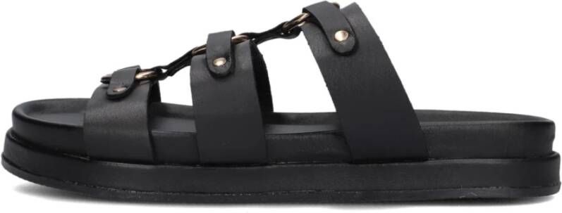 Blasz Zwarte Leren Slippers met Gouden Details