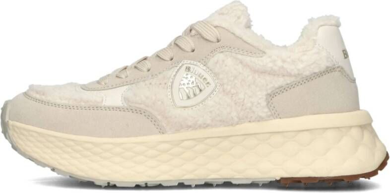 Blauer Beige Leren Dames Sneakers Lynn02