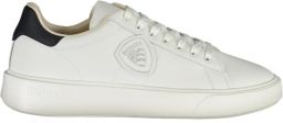 Blauer Witte Leren Sportsneaker met Bruine Accenten