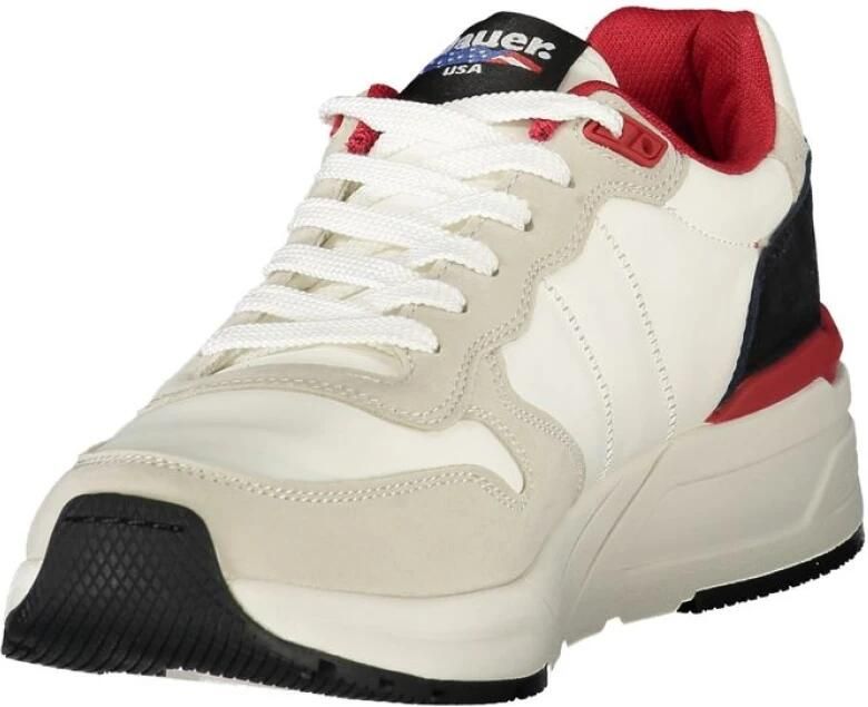 Blauer Witte leren en nylon sneaker - Foto 2