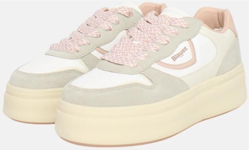 Blauer Eco-leer hoge zool sneakers