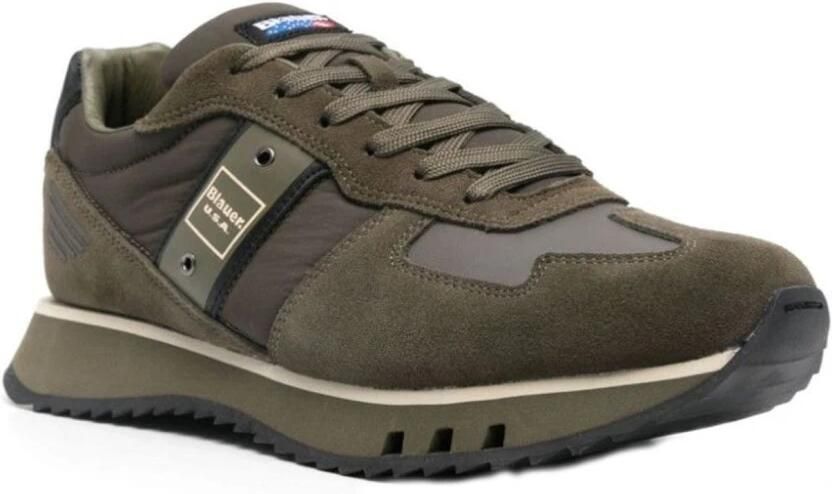 Blauer Groene Suède Sneakers met Witte Details Green Heren