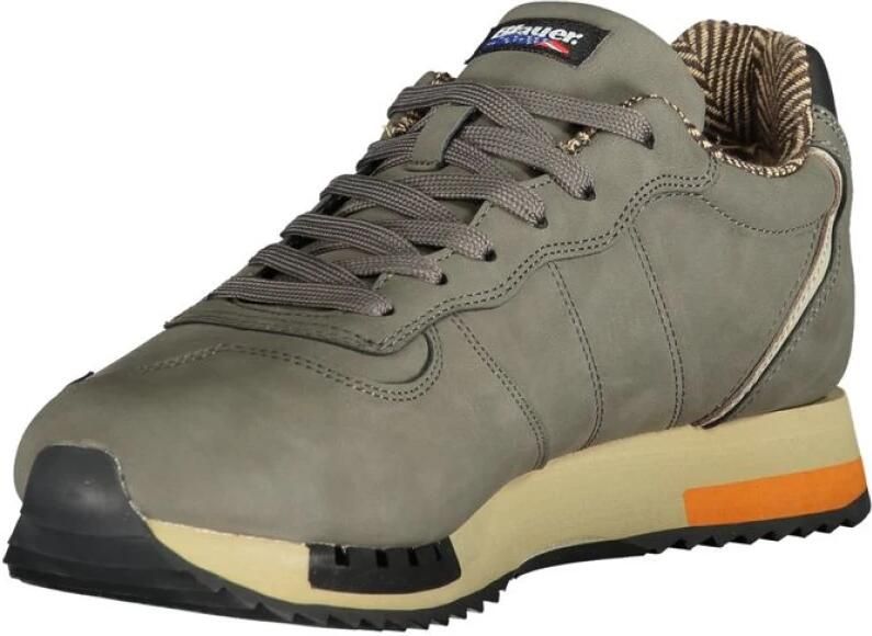 Blauer Grijze Herenschoenen met Logo Patch en Rubberen Zool Grijs Heren