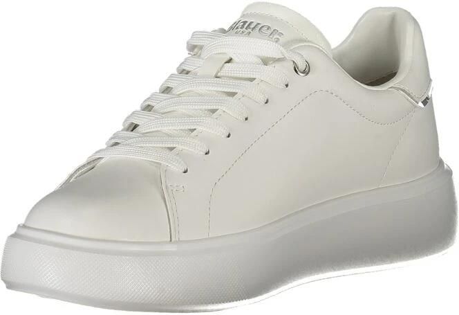 Blauer Witte Leren Dames Sneaker met Rhinestone Accents