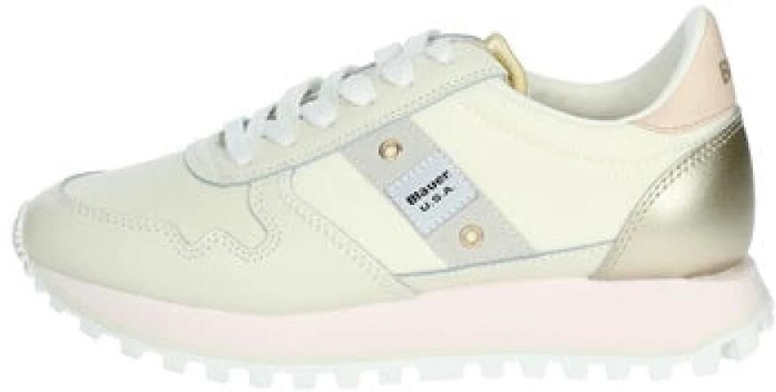 Blauer Sportieve Beige Vetersneakers met Contrastdetails Beige Dames