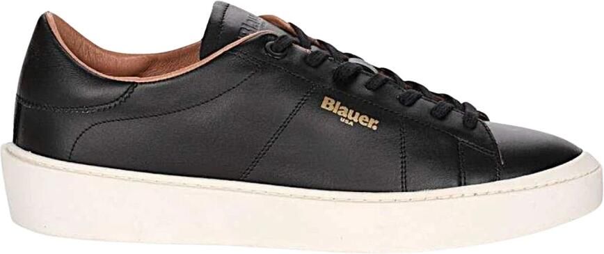 Blauer Vegan Leren Sneakers Zwart Heren