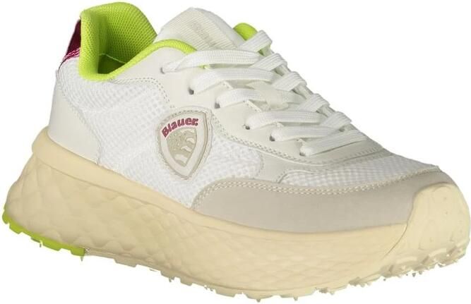 Blauer Sportieve Witte Sneaker met Groen Fuchsia Details