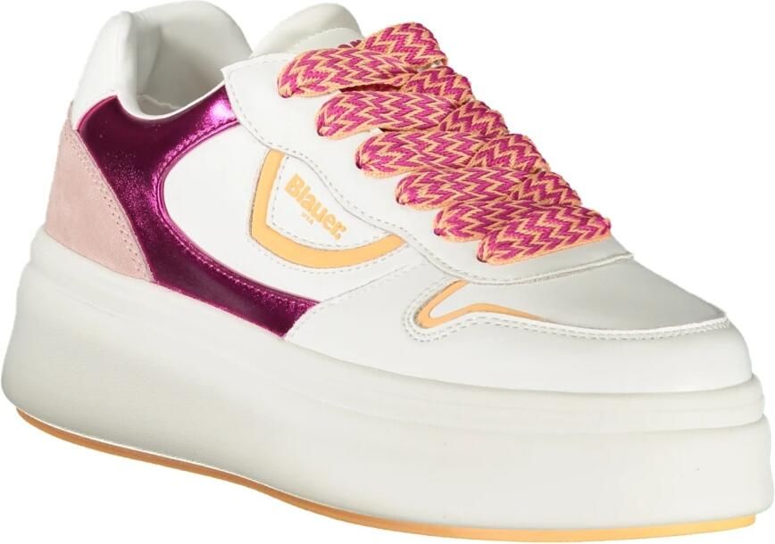 Blauer Witte Sneakers met Fuchsia en Roze Details - Foto 5