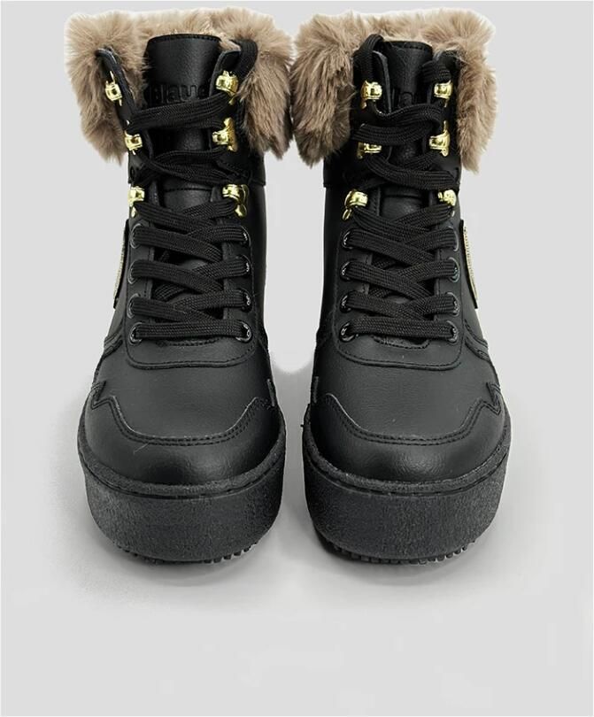 Blauer Zwarte Sneakers met Schapenvacht Detail Black Dames