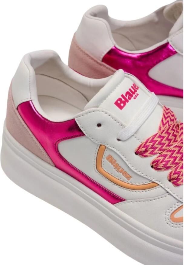 Blauer Witte Sneakers met Fuchsia en Roze Details - Foto 4