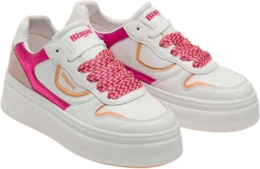 Blauer Witte Sneakers met Fuchsia en Roze Details - Foto 6