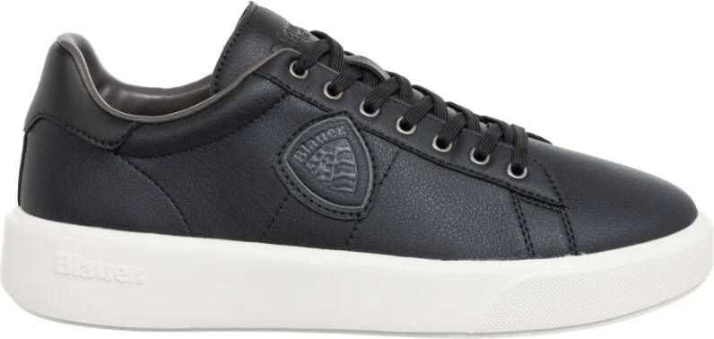 Blauer Zwarte Leren Sneakers Voor Heren Met Stijl