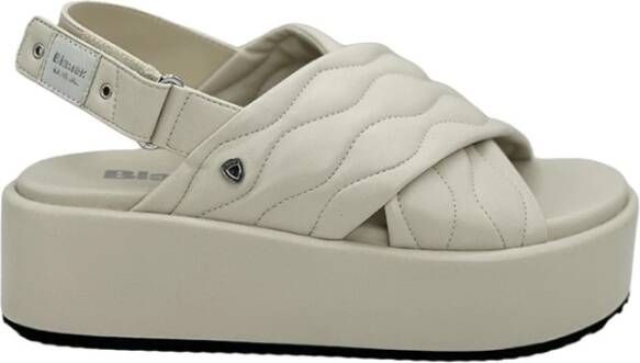 Blauer Opal Sandaal in Crème Leer Beige Dames