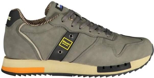 Blauer Grijze Herenschoenen met Logo Patch en Rubberen Zool Grijs Heren