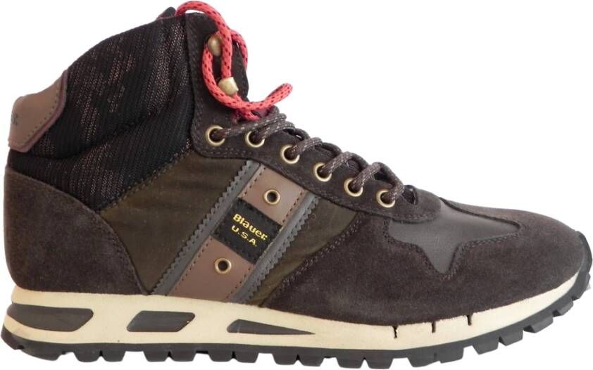 Blauer Bruine Hoge Sneakers met Stoffen Interieur Bruin Heren