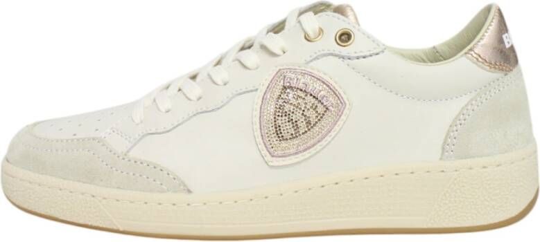 Blauer Leren Sneakers met Zijlogo