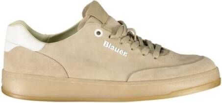 Blauer Luxe leren sneaker met contrastdetails