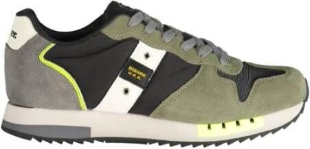 Blauer Groene Herensportschoenen Veters Contrastdetails Print Logo Green Heren