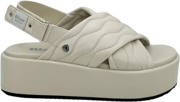 Blauer Opal Sandaal in Crème Leer Beige Dames